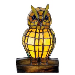 LumiLamp Tiffany Tafellamp Uil 5LL-9328 15*12*22 cm E14/max 1*40W Geel Glas in lood Tiffany Lampen