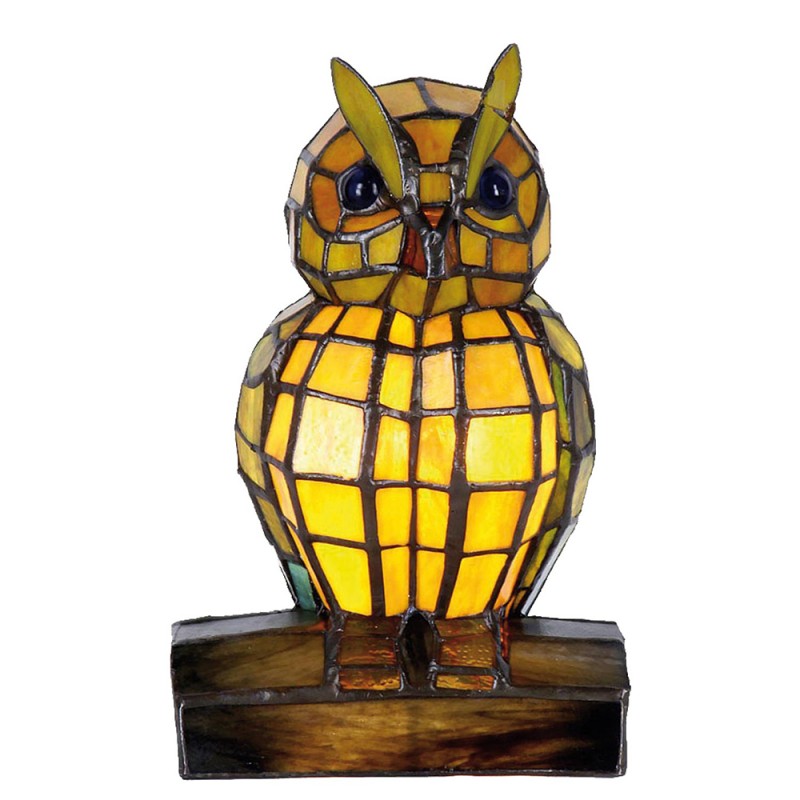 2LumiLamp Tiffany Tafellamp Uil 5LL-9328 15*12*22 cm E14/max 1*40W Geel Glas in lood Tiffany Lampen