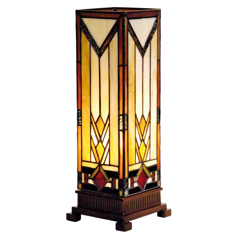 LumiLamp Lampe de table Tiffany 12x12x35 cm  Beige Marron Verre Rectangle