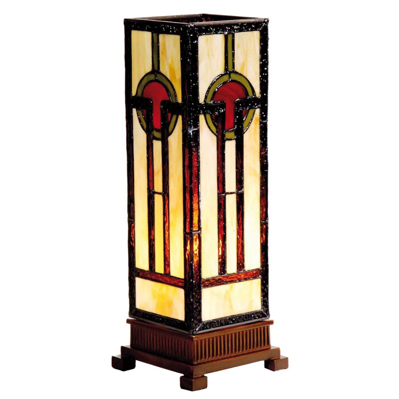 LumiLamp Lampe de table Tiffany 12x12x35 cm  Brun, Beige Vitrail Rectangle