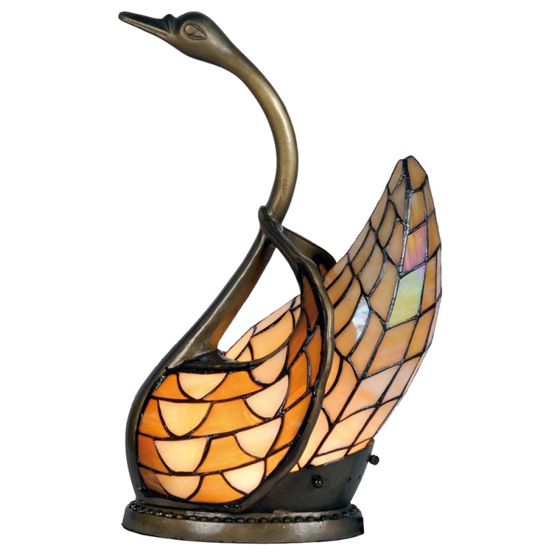 LumiLamp Tiffany Tafellamp Zwaan 30x20x45 cm  Beige Geel Glas