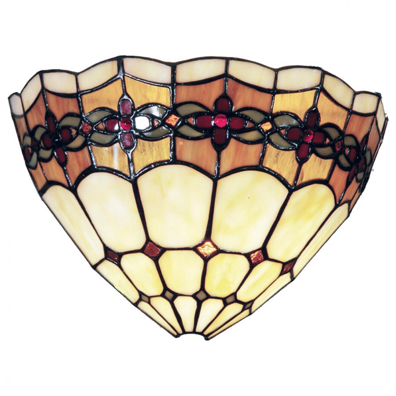 2LumiLamp Wandlamp Tiffany 5LL-9884 30*14*20 cm E14/max 1*40W Beige Groen Glas in lood Driehoek Roos Muurlamp Sfeerlamp