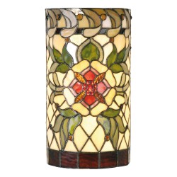 LumiLamp Wandlamp Tiffany 5LL-9906 20*11*36 cm E14/max 2*40W Groen Rood Glas in lood HalfRond Roos Muurlamp Sfeerlamp