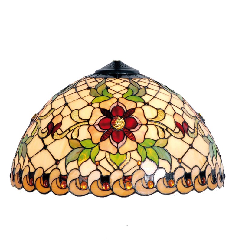 LumiLamp Lampshade Tiffany Ø 30x18 cm Beige Red Glass Semicircle Rose
