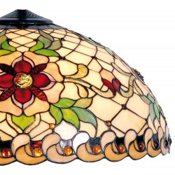 LumiLamp Lampenkap Tiffany 5LL-9931 Ø 50*25 cm Rood Beige Glas in lood HalfRond Roos