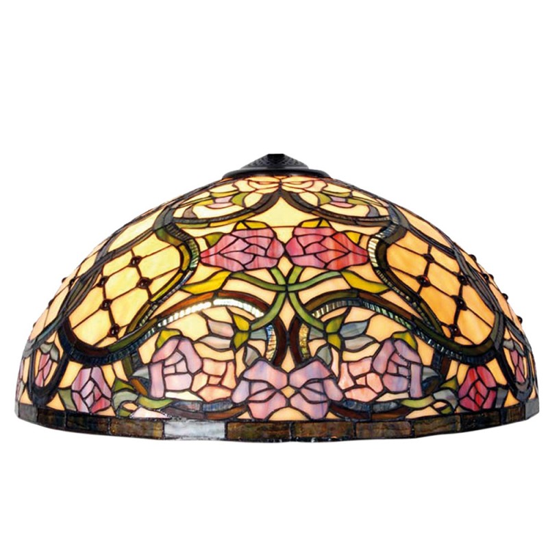 LumiLamp Lampenkap Tiffany 5LL-9962 Ø 50*26 cm Geel Groen Roze Glas in lood HalfRond Roos Glazen Lampenkap