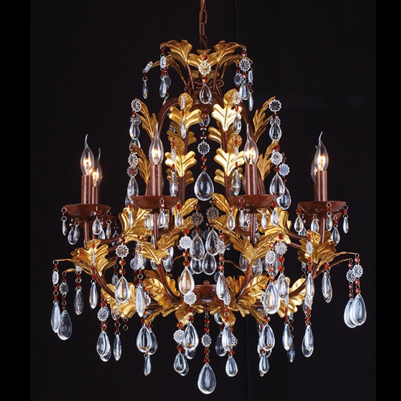 LumiLamp Chandelier 90-150 x Ø 75 cm Gold colored Brown Iron Glass