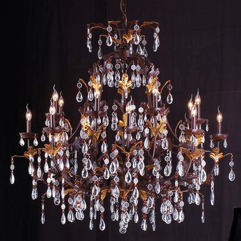 LumiLamp Chandelier Ø 135x125/180 cm  Gold colored Brown Iron Glass
