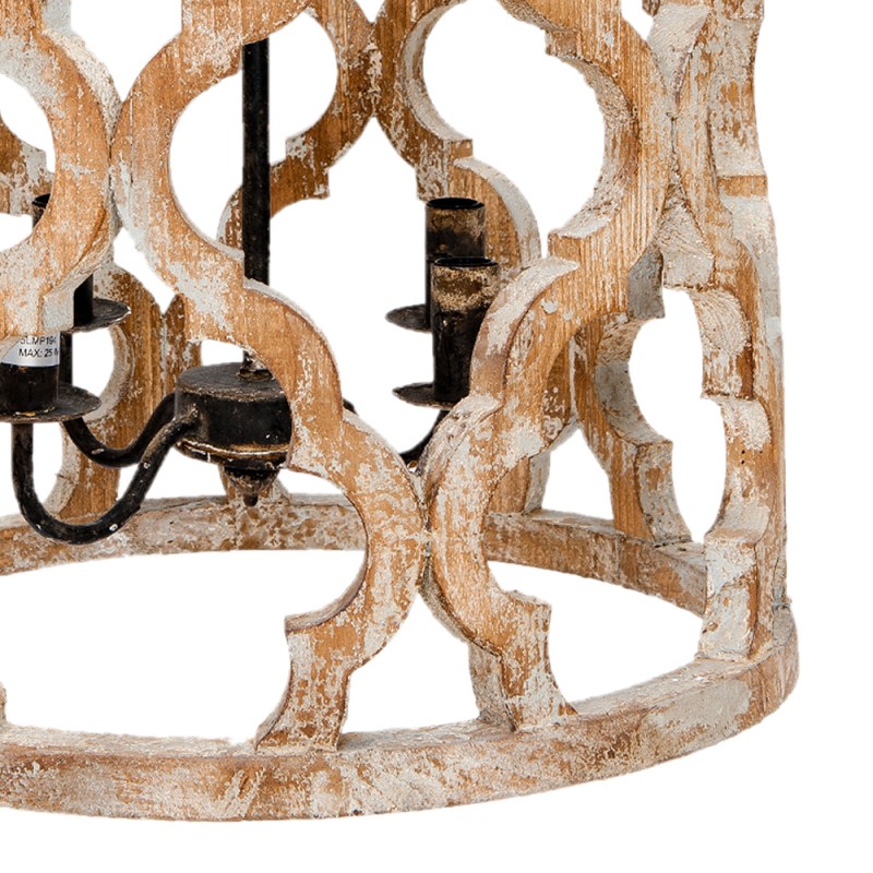 Clayre & Eef Pendant Lamp Ø 48x85 cm Grey Wood Iron Round