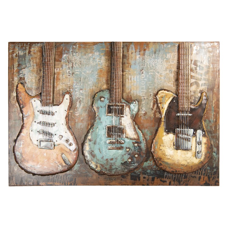 Clayre & Eef Peinture en métal 120x80 cm Marron Beige Fer Rectangle Guitares