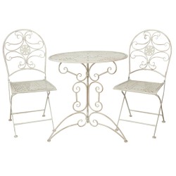 Clayre & Eef Set da bistrot tavolo da bistrot sedia da bistrot 3 pezzi 5Y0179 Ø 70*74 / 40*45*95 cm (2) Bianco Ferro Riccioli