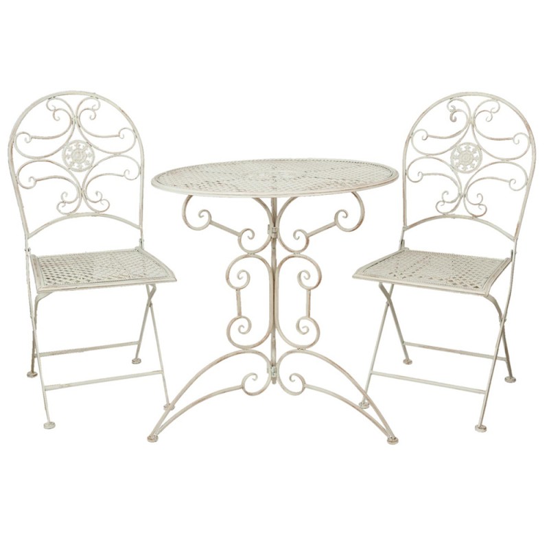 2Clayre & Eef Set da bistrot tavolo da bistrot sedia da bistrot 3 pezzi Ø 70*74 / 40*45*95 cm (2) Bianco Ferro