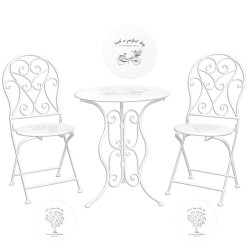 Clayre & Eef Set da bistrot tavolo da bistrot sedia da bistrot 3 pezzi Ø 60*70 / 40*40*92 cm (2) Bianco Ferro