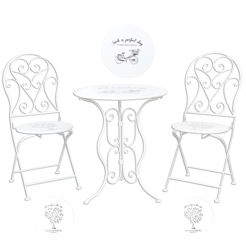 2Clayre & Eef Set da bistrot tavolo da bistrot sedia da bistrot 3 pezzi Ø 60*70 / 40*40*92 cm (2) Bianco Ferro