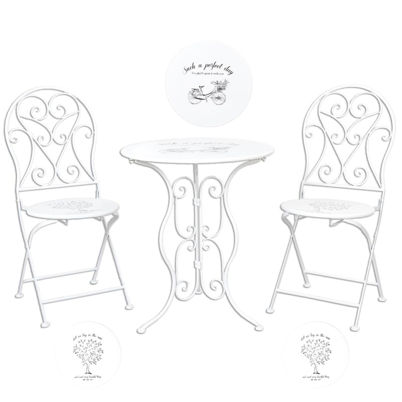 Clayre & Eef Bistro Set Bistro Table Bistro Chair Set of 3 Ø 60x70 White Iron
