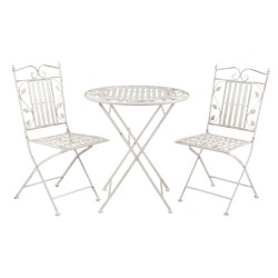 Clayre & Eef Ensemble bistro, table bistro, chaises bistro,(set de  3 pièces) Ø 70*77 / 40*52*93 cm (2) Blanc Fer