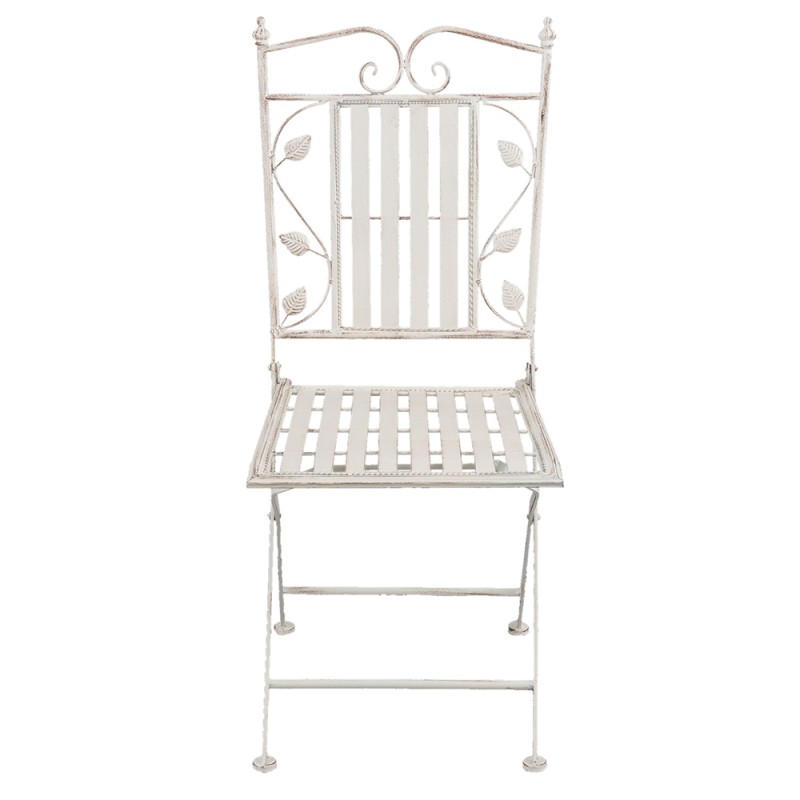 Clayre & Eef Bistro Set Bistro Table Bistro Chair Set of 3 Ø 70x77 cm White Iron Leaves