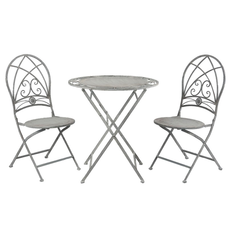 2Clayre & Eef Set da bistrot tavolo da bistrot sedia da bistrot 3 pezzi Ø 70*76 / 42*54*93 cm (2) Grigio Ferro