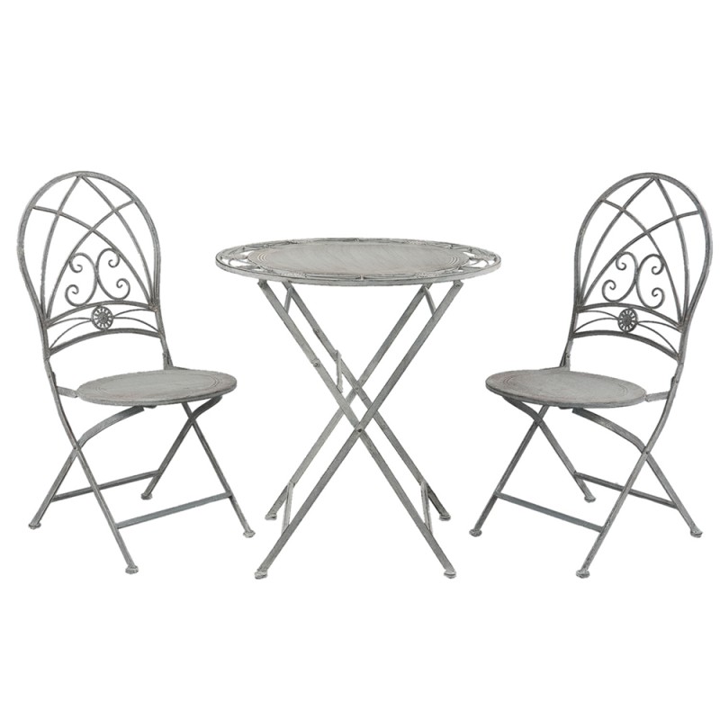 Clayre & Eef Bistro Set Bistro Table Bistro Chair Set of 3 Ø 70x76 cm Grey Iron