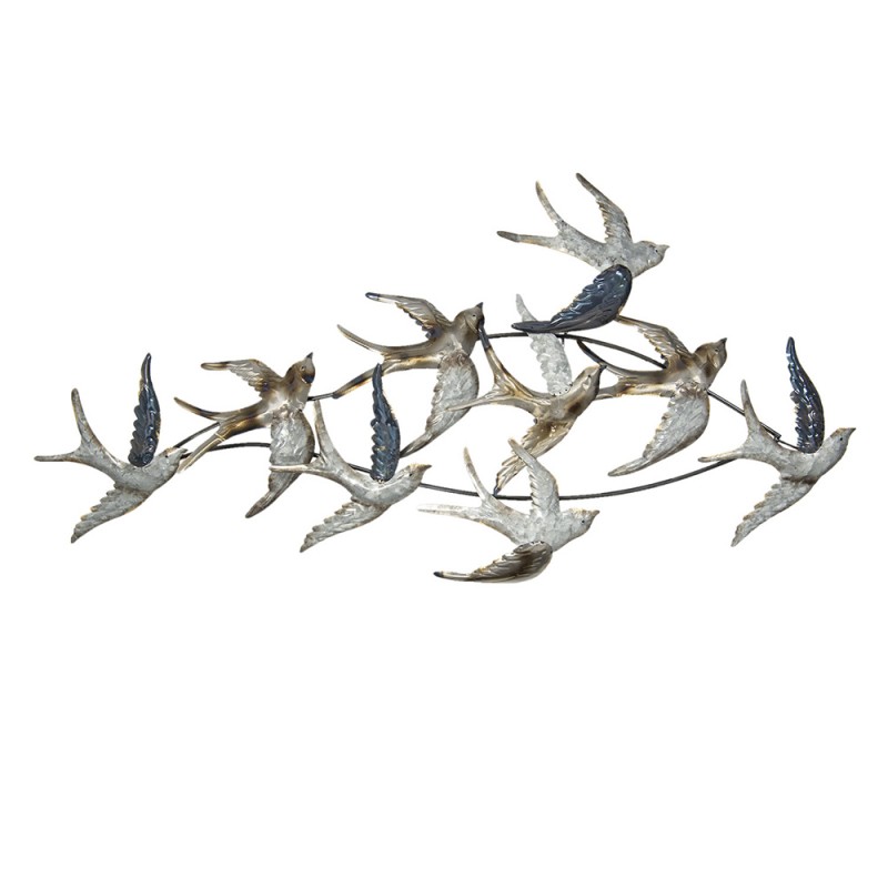 Clayre & Eef Wanddecoratie 5Y0535 116*6*62 cm Zilverkleurig Metaal Vogels Muurdecoratie
