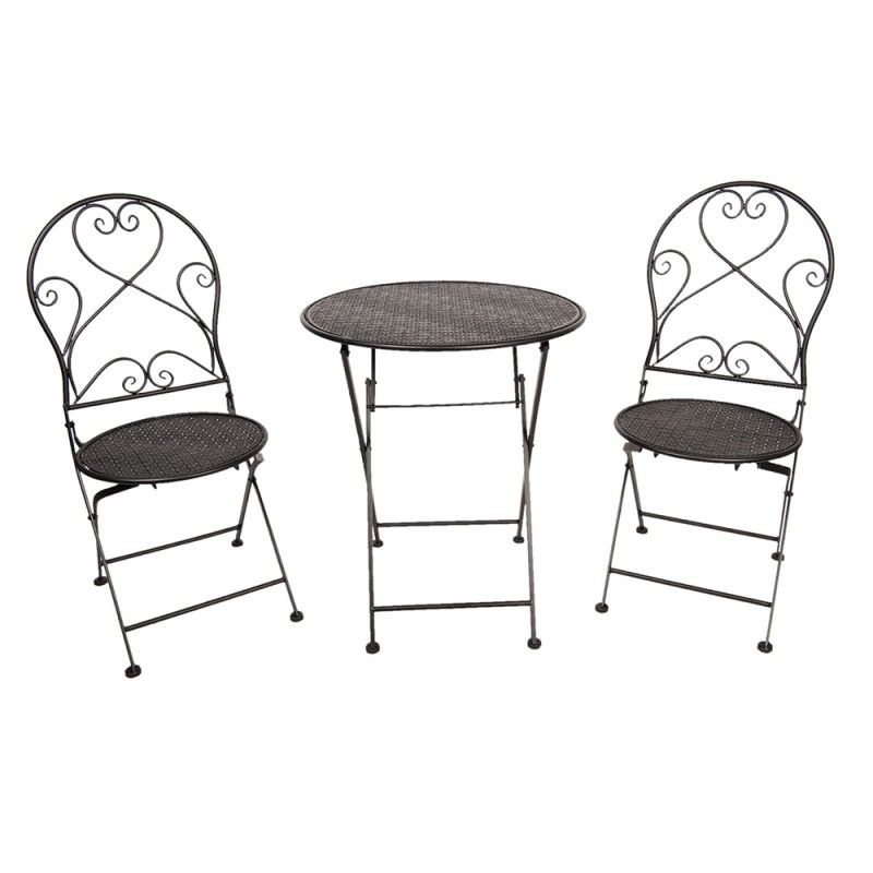Clayre & Eef Bistro Set Bistro Table Bistro Chair Set of 3 Ø 60x70 Black Iron