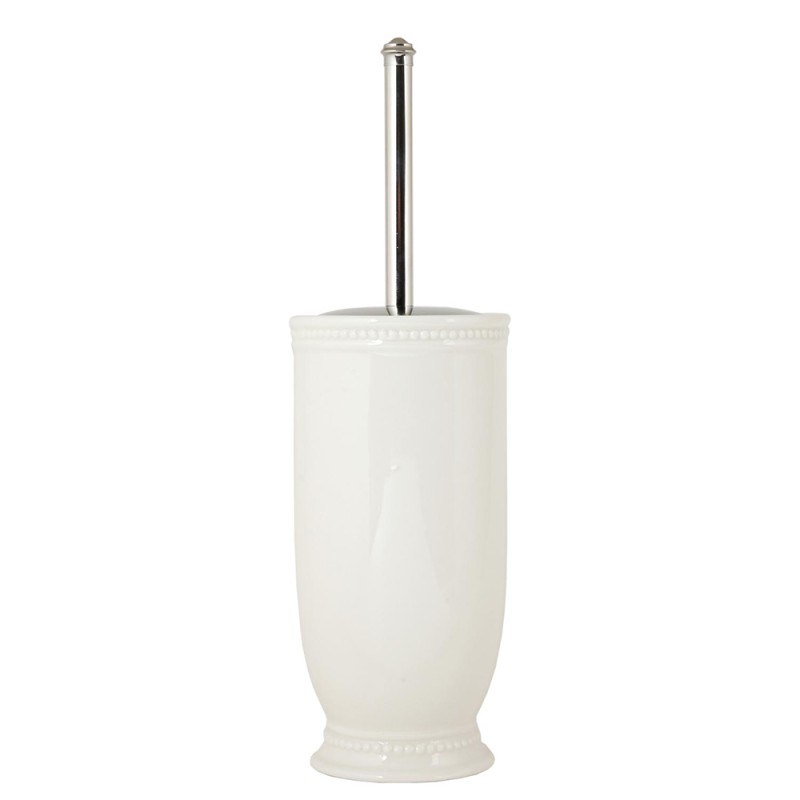 Clayre & Eef Toilet Brush with Holder Ø 11x24 cm White Ceramic Round