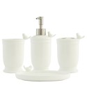 2Clayre & Eef Bathroom Set of 4 Bird White Ceramic Round