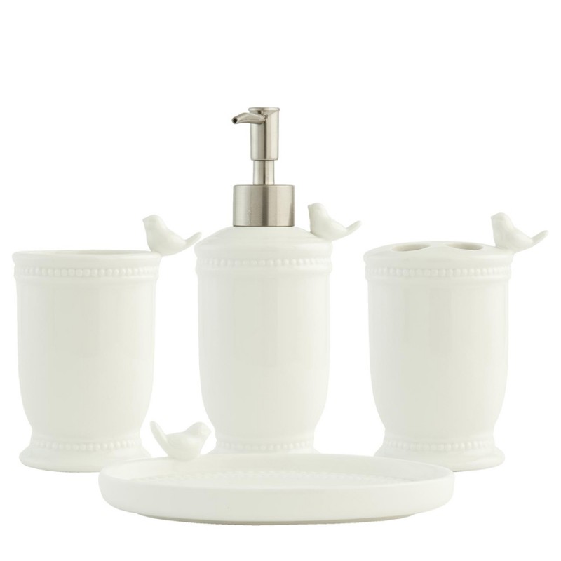 Clayre & Eef Set da bagno set di 4 Uccello Bianco Ceramica
