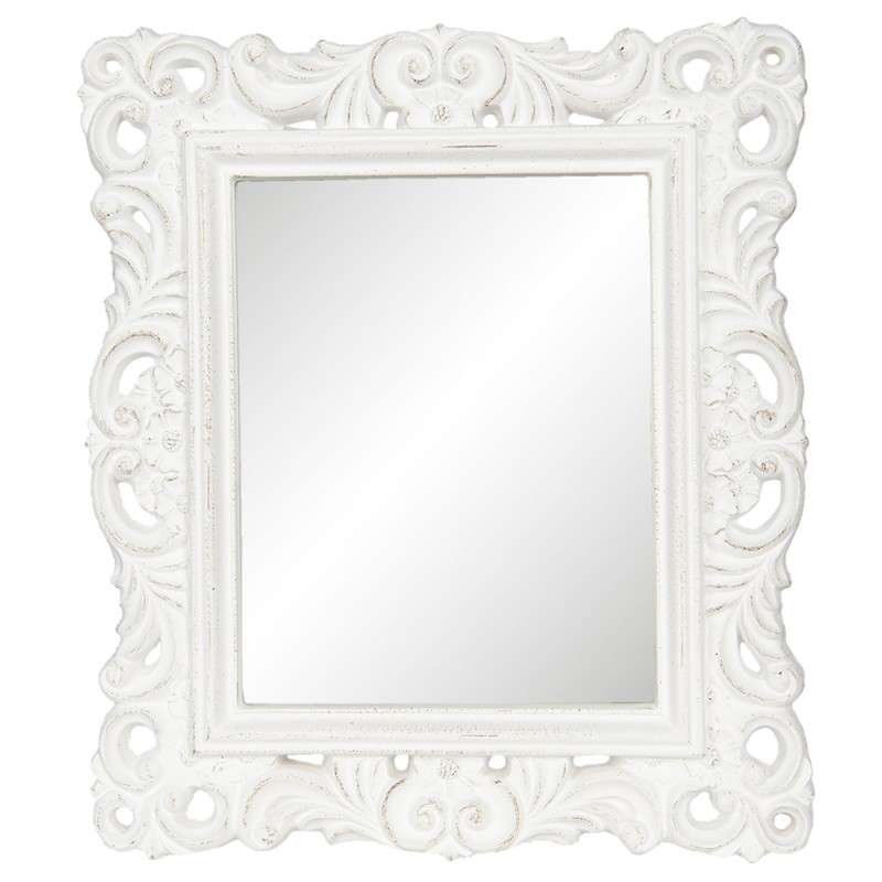 Clayre & Eef Mirror 31x36 cm White Artificial Leather Rectangle