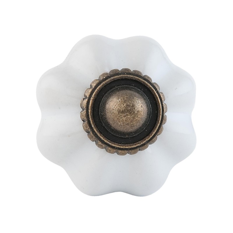 Clayre & Eef Door Knob Ø 3 cm White Brown Ceramic