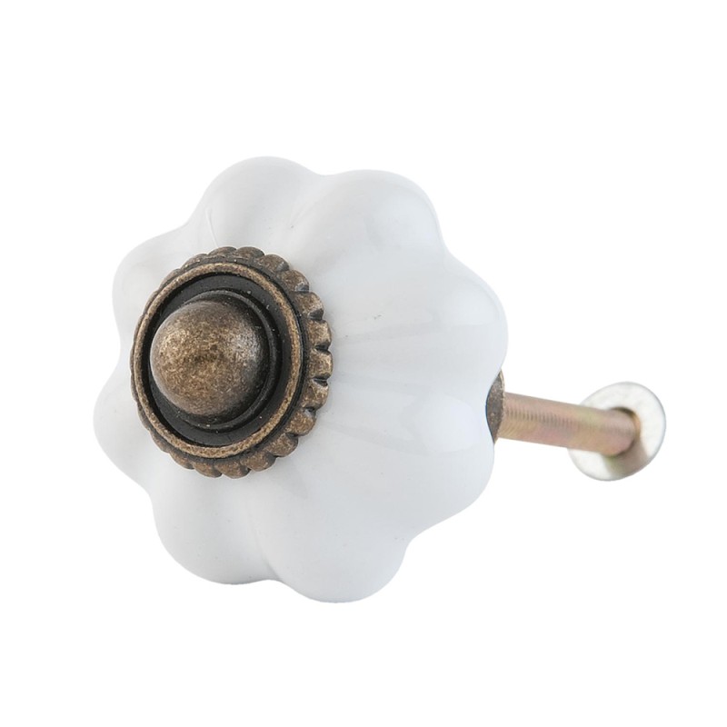 Clayre & Eef Door Knob Ø 3 cm White Brown Ceramic