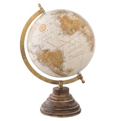 Clayre & Eef Wereldbol Decoratie 63957 22*20*33 cm Beige Bruin Hout Ijzer Rond Wereld Globe