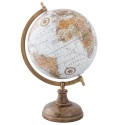 2Clayre & Eef Wereldbol Decoratie 63960 22*20*33 cm Blauw Bruin Oranje Hout Ijzer Rond Wereld Globe