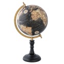 2Clayre & Eef Wereldbol Decoratie 63962 22*20*39 cm Zwart Bruin Hout Ijzer Rond Wereld Globe