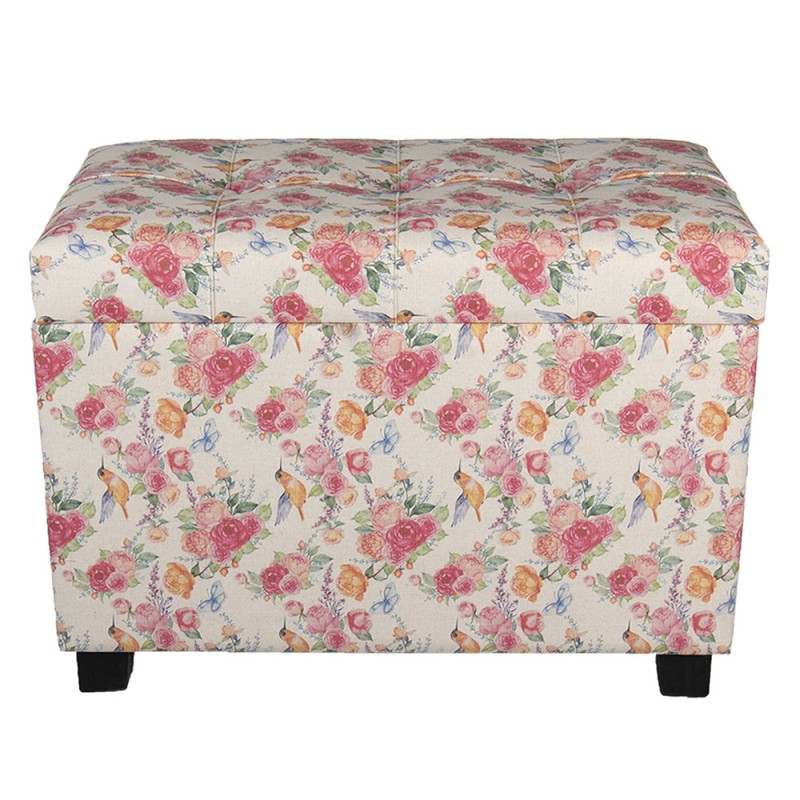 Clayre & Eef Stool 64061LM 60*36*43 cm Pink Wood Textiles Rectangle