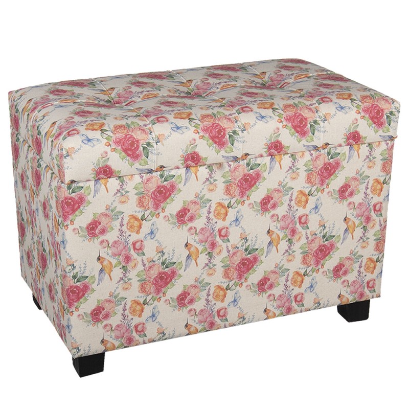 2Clayre & Eef Stool 64061LM 60*36*43 cm Pink Wood Textiles Rectangle