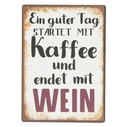 Clayre & Eef Decoratieve Magneet 64143 5*1*7 cm Wit Zwart Ijzer Rechthoek Tag Kaffee Wein