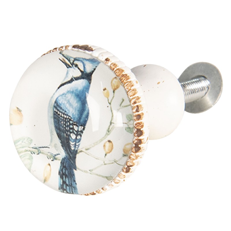 Clayre & Eef Pomello Ø 3 cm Bianco Blu  Ceramica Rotondo Uccello