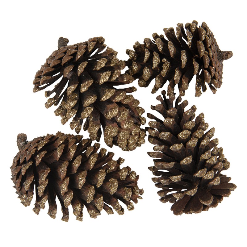 Clayre & Eef Decorative Pinecone Set of 4 8/10 cm Brown Wood