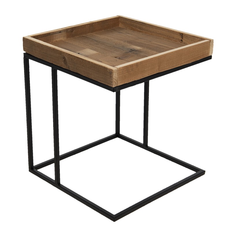 Clayre & Eef Table d'appoint 40x40x45 cm Noir Fer Bois Carré