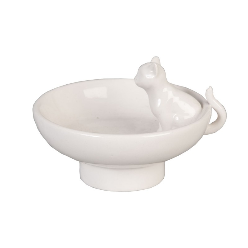 Clayre & Eef Jewellery Dish Ø 8x6 cm White Ceramic Cat