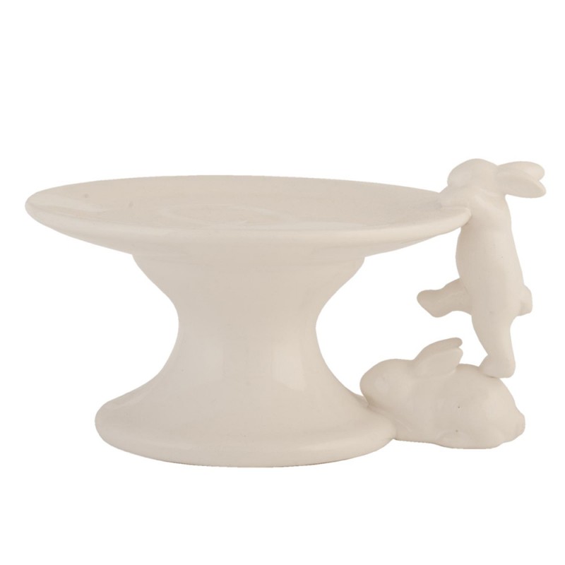 Clayre & Eef Cake Stand 16x14x9 cm Beige Ceramic Round Hare