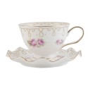 Clayre & Eef Cup and Saucer 200 ml White Gold colored Porcelain Round Flowers