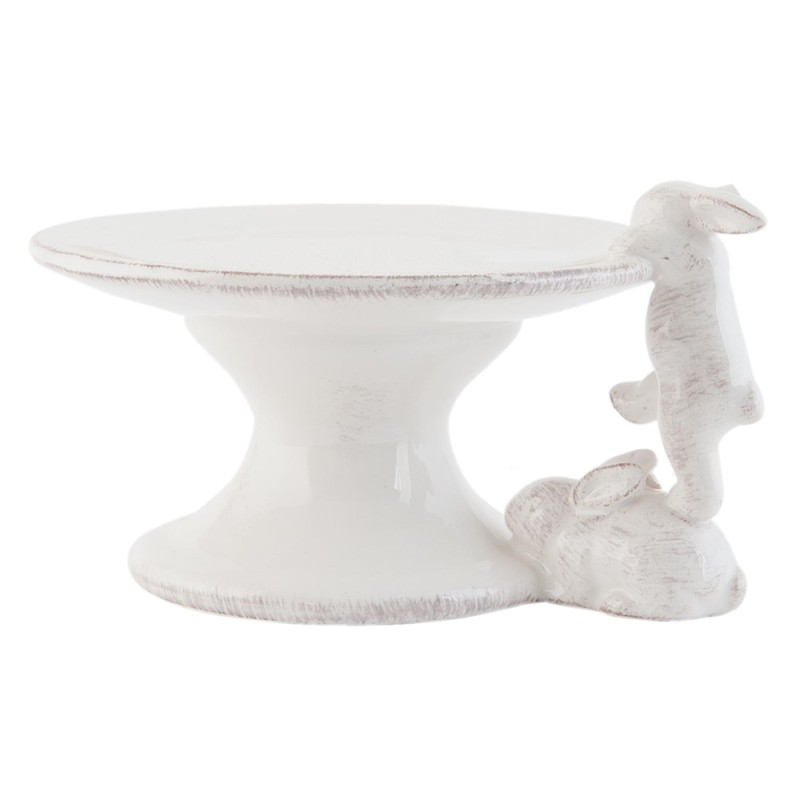 Clayre & Eef Tortenständer auf Fuß 16x14x9 cm Weiß Keramik Rund Haas