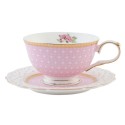 2Clayre & Eef Cup and Saucer 200 ml Pink Porcelain Round