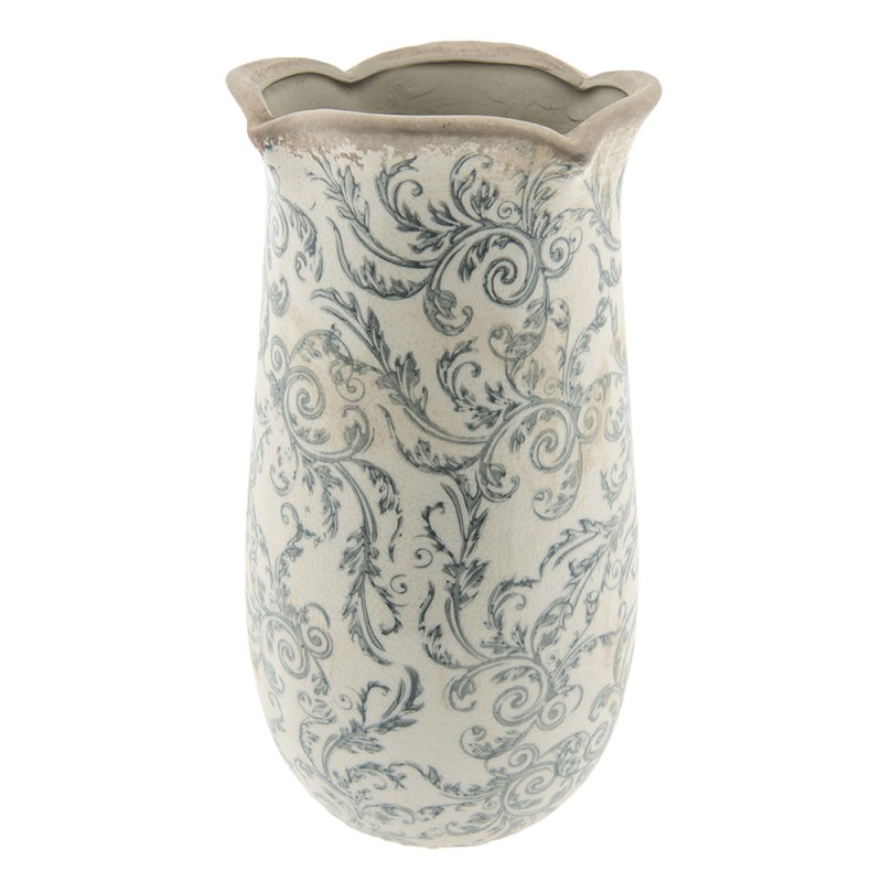 Clayre & Eef Vase Ø 14x28 cm Beige Grey Ceramic Flowers