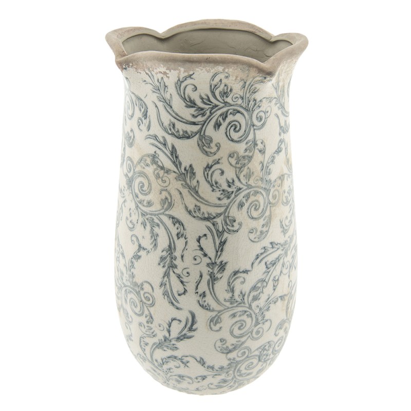 Clayre & Eef Vase Ø 14x28 cm Beige Gris Céramique Fleurs