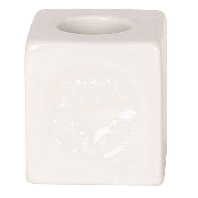 Clayre & Eef Toothbrush Holder 4x4 cm White Ceramic Square