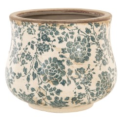 Clayre & Eef Plant Pot Ø 15*13 cm Beige Green Ceramic Round