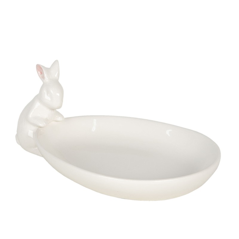 Clayre & Eef Vassoio da portata 20x13x8 cm Bianco Ceramica Ovale Coniglio
